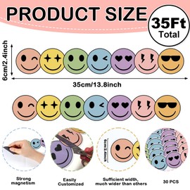 30 Pcs Boho Smile Face Magnetic Bulletin Board Borders 34.5 Ft Reusable Classroom Whiteboard Borders Precut Strips Happy Face Die Cut Trim Border for Classroom Office & Activity Room Accessories