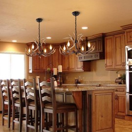 OLHAPZP Antler Chandelier Lighting Deer Lamp Vintage Rustic Farmhouse Chandelier Light Fixture for Dining Room Kitchen Island Bedroom Entryway Foyer(4 Lights, Brown)