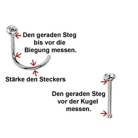 Piercing Nose Bone Stud 14 Carat Gold 0.6 x 6 mm with Stone and Stopper