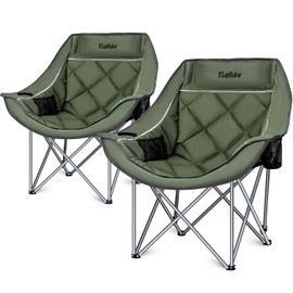 Oversized Camping Chair, Portable Folding Padded Camping Chairs with Cup Holder and Carry Bag, Heavy Duty Outdoor Camping Chairs for Adults, Up to 400Lb, for Fishing Sports (Green-2 Pack)
