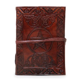 18 cm Genuine Leather Pentagram Star Grimoire Journal Book of Shadows Spell Diary Blank Notebook Sketchbook Gift for Artists Ink Pen Friednly