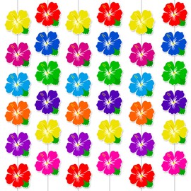 Hawaiian Hibiscus Flowers Garlands 6PCS Tropical Party Decoration Luau Aloha Hanging Cutout Banners Hawaii Party Garland Decor for Summer Pool Beach Birthday Party Supplies