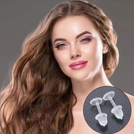 200 Pairs Clear Earrings, Clear Plastic Earring Backs for Sports, 100 Plastic Earrings and 100 Soft Rubber Earring Backs