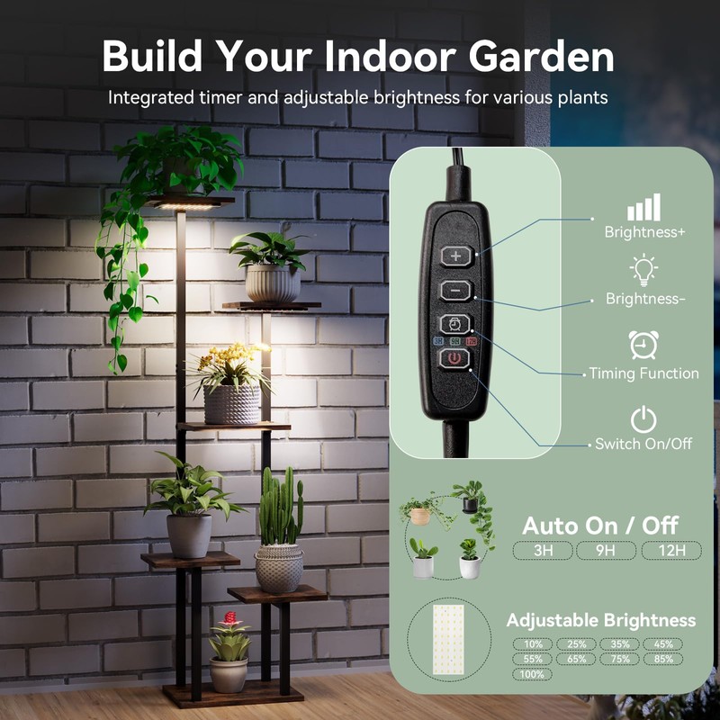 Elaruslux 46" Plant Stand Indoor with Grow Lights Corner Plant