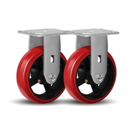 CWfutureparts 6"X2" Heavy Duty Industrial Casters,Crowned Polyurethane Tread Cast Iron Center Wheels,1200 lbs Load Capacity Per,Rigid Casters for Tool Boxes, Material Handling (2 Pack)