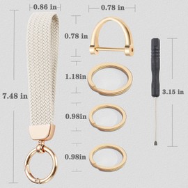 BuitBoll Stretchy Wristlet Keychain, Cute Key Chain Woven Wrist Lanyard Strap Keys Holder for Women Girl Men (Cream)