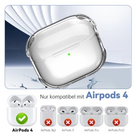 Transparent Hülle für Airpods 4 (2024) Mit Reinigungsstift, Clear Case Kompatibel mit Airpods 4th Generation 2024, Weiche TPU-Schutzhülle, mit Handschlaufe/Anti-Yellowing/ Kabelloses Laden