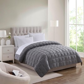 Queen Comforter Oversized Double Box Stitch Duvet Insert – Soft, Fluffy, Generously Filled Down Alternative Bedding for All Seasons – Excellent Insulation and Breathability, Queen, Gray