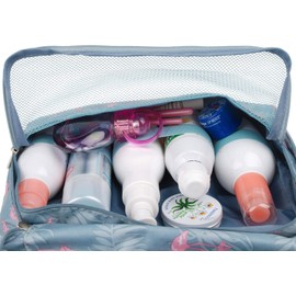 Hanging Travel Toiletry Bag Cosmetic Make up Organizer for Women and Girls Waterproof (A-Flamingo)