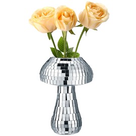 Disco Mushroom Vase,Mini Mushroom Propagation Station Vase,Silver Mirror Disco Mushroom Planter,Disco Ball Vase Glass Terrarium Mushroom Hydroponic Vase,Disco Decor for Christmas,Wedding,Table,Office