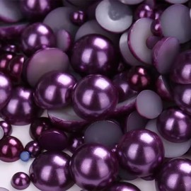 Flatback Pearls for Crafting 3000PCS Mixed Sizes 4/5/6/8/10/12mm Half Pearls for Crafts Faux Dk.Purple Half Round Flat Back Pearl Beads for Nail Art Tumbler Clothes Shoes Crocs Wedding Decoration
