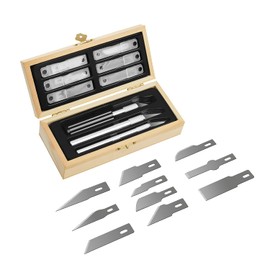 Headley Tools Precision Craft Hobby Knife Set (38pcs) with Wooden Chest, Razor Sharp Knives for Scrapbooking, Art Modeling, Sculpture, Wood&Leather Working- Fine Point, Scoring, Chiseling Blades