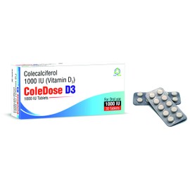 Vitamin D 1000 IU –Equivalent to 25 mcg - ColeDose D3, Premium Vitamin - Easy Swallow 30 Tablets- One a Day