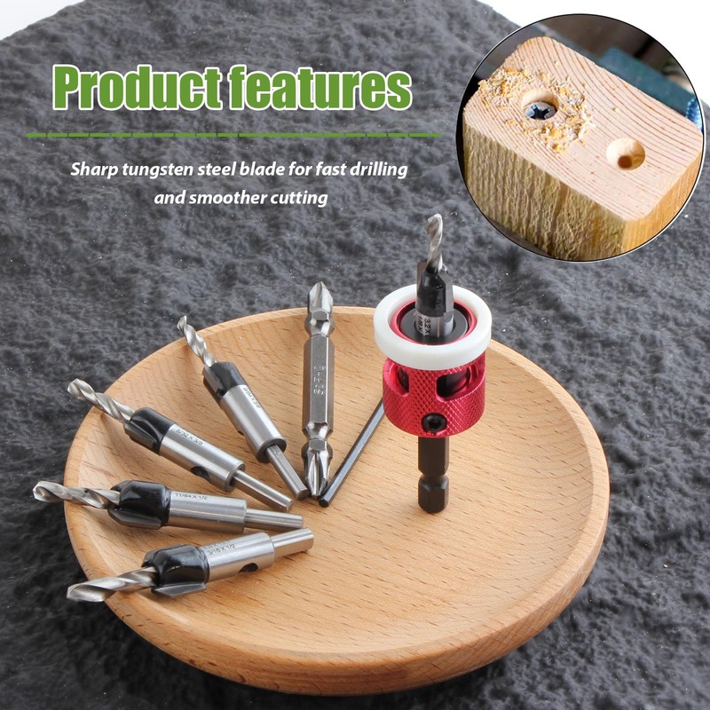 YUENTOEN 6Pcs Countersink Drill Bit Set with Low Friction Depth