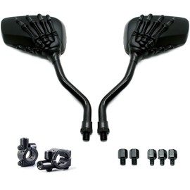BISHERDER ATV Mirrors Universal 8mm 10mm Bolt 7/8 Inch Handle Bar Mount Clamp Ghost Hand Mirror Motorcycle Rear Skull View Mirror fit Honda Scooter Kawasaki Cruiser Suzuki Victory and More (Black)