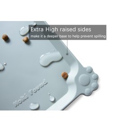 Hoki Found Silicone Pet Food Tray - High-Lips Dog Cat Bowl Mats - Waterproof Dog Cat Food Mats - Battleship