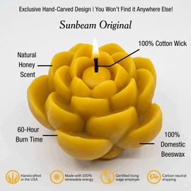 Sunbeam Candles 100% Pure Beeswax Lotus Candle | 40-Hour Long Burning All Natural Non-Toxic Beeswax Candle | Made in USA