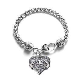 Inspired Silver - Sister-In-Law - Silver Braided Bracelet for Women - Pave Heart Charm Bracelet Jewelry Gift with Cubic Zirconia - Women's Charm Bracelet with Lobster Claw Clasp