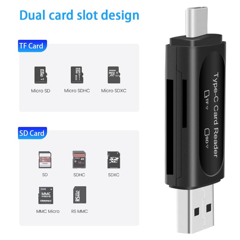 SD Card Reader, Seminer 4-in-1USB C/USB 2.0 Dual Slot OTG