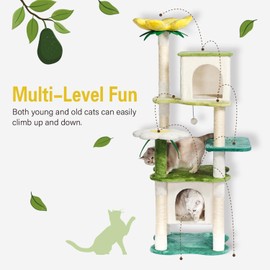 HYABi 64.5-Inch Cute Avocado Flower Large Tall Garden Cat Tree Tower Condo House Furniture Bed Plush Ball Activity Platform Multi-Level with Scratching Posts for Indoor Cats Play (Large 64.5in)