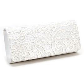 Black White Navy Blue Floral Flower Satin Lace Wedding Evening Party Clutch Bag (white)