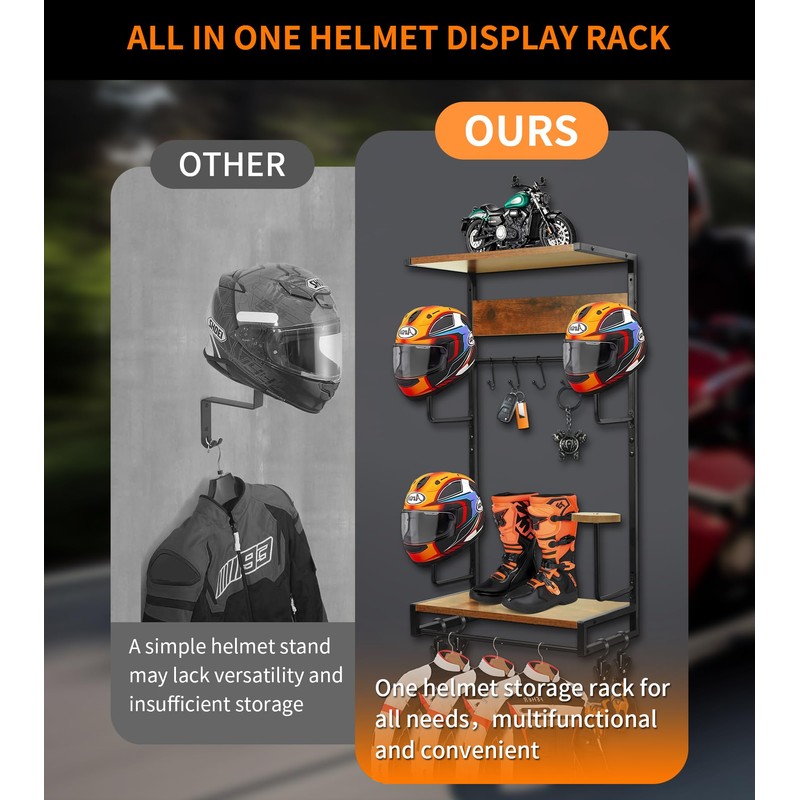 Motorcycle Helmet Rack Wall Mount, Retro Rust Helmet Holder with