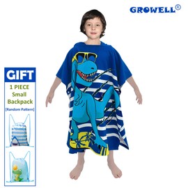 growell growell Hooded Kids Beach Towels - Toddler Bath Towel Girls Boys Swim Cover-ups for Ages 4 to 10 Kids Pool Towels Quick Dry Lightweight Soft Microfiber Poncho 30x30 with Bag (Navy Dinosaur)