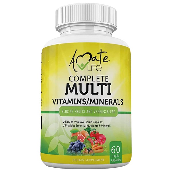Amate Life Multivitamins/Minerals Capsules with Zinc and Premium 42 Fruits and Veggies Blend for Immune Support Daily Multivitamin Capsule Antioxidant Supplement for Immunity System 60 Capsules