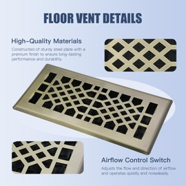 Jatohome Bronze Color Floor Register Heavy Duty Walkable Steel Ease Adjust Air Vents 4X10 Inch Floor Vent Satin Nickel Air Vents for Home