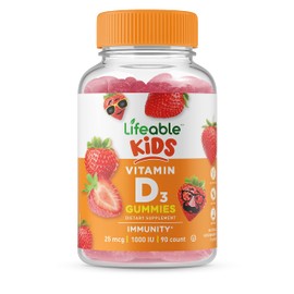 Lifeable Vitamin D for Kids 1000 IU - Great Tasting Natural Flavor Gummy Supplement - Gluten Free Vegetarian GMO Free Chewable - for Strong Healthy Bones and Immune Support - for Children 90 Gummies