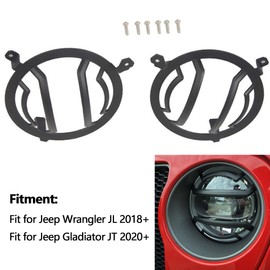 Riloer Juego de 2 protectores para faros delanteros de coche, accesorios externos de ABS, negro, compatible con Jeep Wrangler JL 2018+ Gladiator JT 2020+