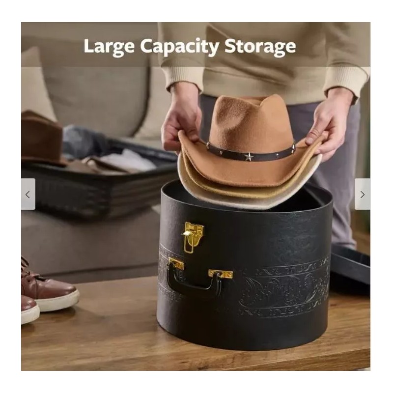 Luxury Stylish Round Hat Box Storage With Gold Locking Lid