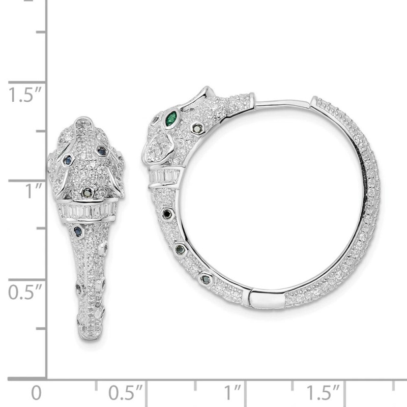 Unbranded 32.83mm Sterling Silver Rhodium-plated Polished CZ Cheetah Hinged Hoop