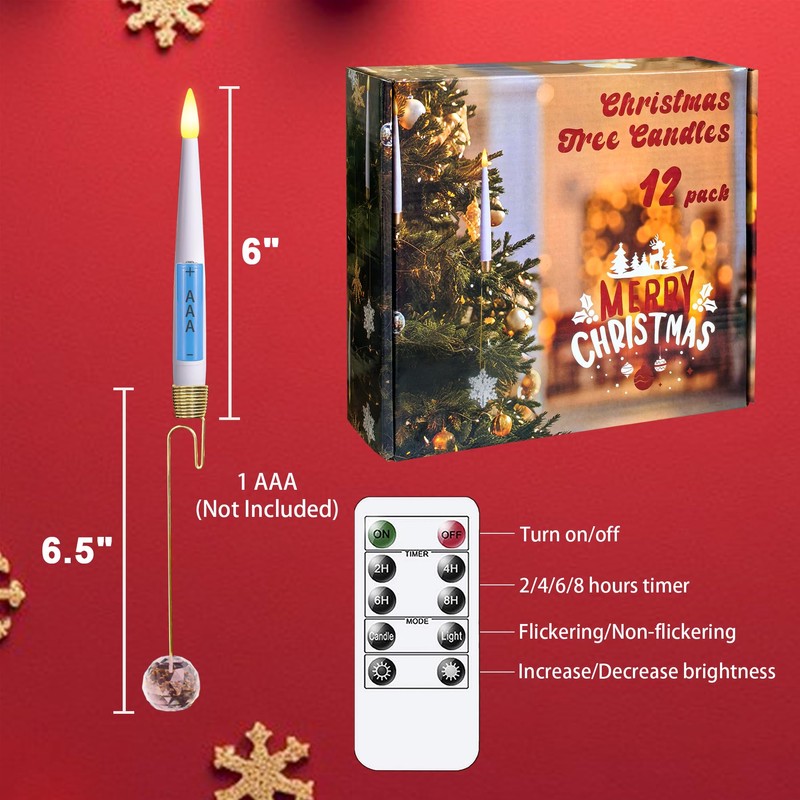 Yeelida Pack of 12 Flickering Remote 0.5" x6" LED Short