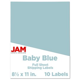 JAM PAPER Full Sheet Shipping Labels - Printable Sticker Paper - 8 1/2 x 11 - Baby Blue - 10 Full Pages/Pack