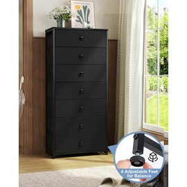 Crestlive Products Tall Dresser, 7-Drawer Wide Fabirc Storage Tower, Chests of Drawers - Vertical Organizer Unit for Bedroom, Hallway, Entryway, Nursery, Wood Top, Closets with Handles (Black)
