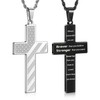 Romass 2Pcs Graduation Gifts Cross Necklace for Men Boys, Bible Verse Stainless Steel American Flag Pendant Silver Black Chain Jewelry Box Gifts for Him Boys Men Teens Dad