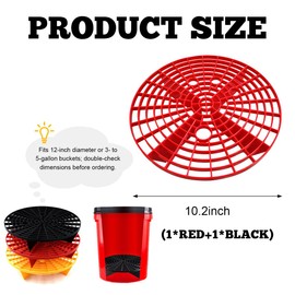 Yourkar 2 PCS Car Wash Bucket Inserts, Plastic Vehicle Wash Bucket Insert Detail Grit Trap, Auto Wash Dirt Collectors Fits 12 Inch Diameter Bucket, Universal Car Accessories (Black+Red)