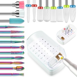 21 punte da trapano per unghie con custodia, lima per unghie elettrica per cuticole diamantate da e kit di punte per unghie in gel acrilico, punte per rimozione cuticole per manicure pedicure