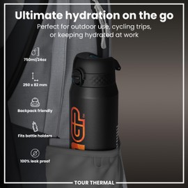 ION8 Thermal Water Bottle 750 ml/24 oz Leak-Proof & BPA Free Insulated Drinking Bottle, Triple Lock Lid to Prevent Spills, Vacuum Insulated ThemoShield Stainless Steel, Carry Handle, MotoGP Calendar