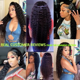 Dianthe 34 Inch 13x6 Deep Wave Lace Front Wigs Human Hair HD Lace frontal Curly Human Hair Wig for Black Women 180% Density Wet and Wavy Glueless Wigs Human hair Pre Plucked with Baby Hair