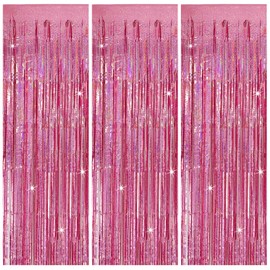 3 Pack Pink Backdrop Party Decorations Tinsel Curtain Party Backdrop Foil Fringe Birthday Decorations Photo Booth Streamer Backdrop Pink Theme Bachelorette Graduation Party Decorations