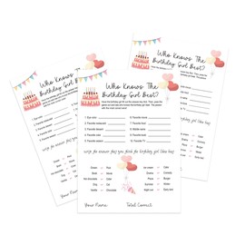 Who Knows The Birthday Girl Best Game-Set of 30, Pink Birthday Party Cards, How Well Do You Know the Birthday Girl, Girl Birthday Party Game, Birthday Questionnaire, Birthday Party Ideas-WKBG02