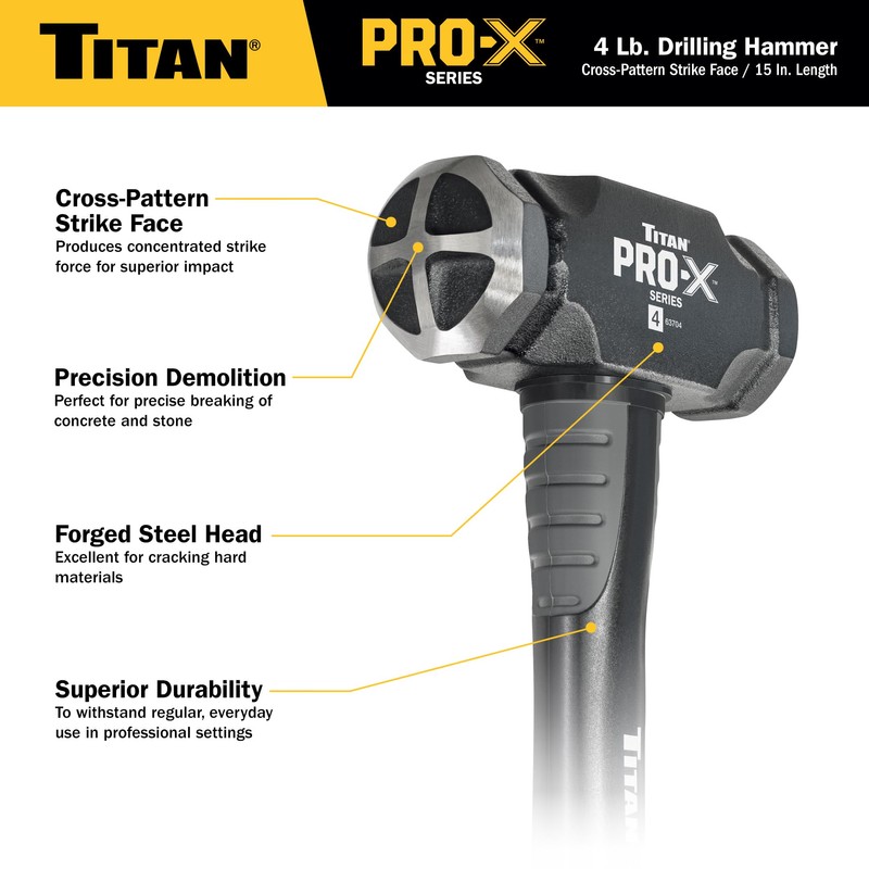 Titan Pro-X 63704 4lb Drilling Hammer, Dual-Face Sledge with Cross-Pattern