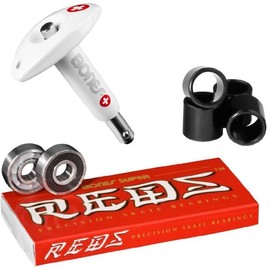 Bones Super Reds Bearings, 8 Pack set With Puller Tool & FREE Bones Spacers