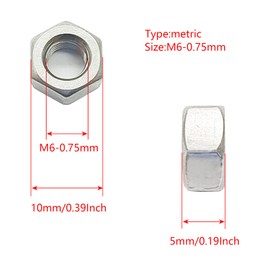 20 tuercas hexagonales de paso M6 x 0,75 mm de acero inoxidable, tuercas hexagonales métricas de rosca fina