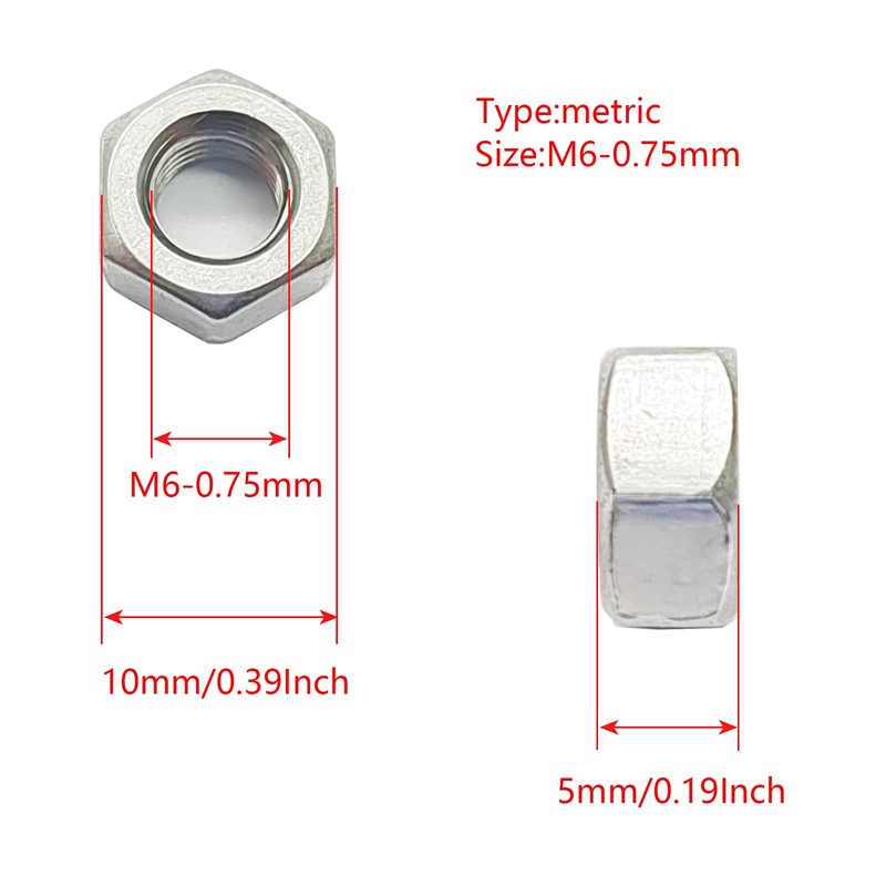 20 tuercas hexagonales de paso M6 x 0,75 mm de