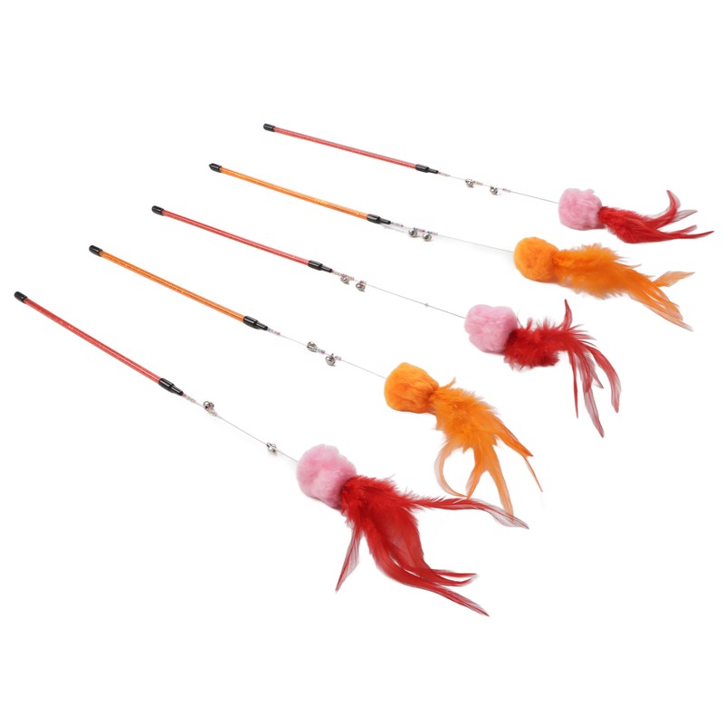 5pcs Funny Cat Stick Ergonomic Interactive Cat Feather Toy with