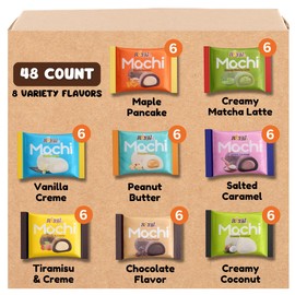 Japanese Mochi Daifuku Assorted Flavors, 48 Count – 8 Variety Pack With Peanut Butter, Vanilla, Tiramisu, Matcha, Chocolate, Coconut, Salted Caramel & Maple Pancake – Wagashi Snacks for Home, Office, Travel