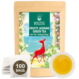 WT WEETEE Fruity Jasmine Green Tea Bags 100 Counts, Flavored Green Tea with Jasmine, Grapes, Passionfruit & Strawberry Aroma, Natural, Balanced & Refreshing
